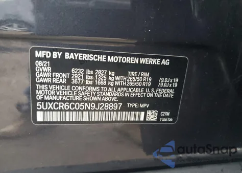 2022 BMW X5 xDrive40I from USA, damaged, VIN 5UXCR6C05N9J28897